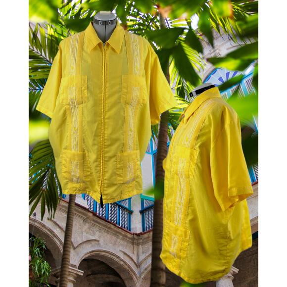 Vintage Other - Vintage  70s Genuine Haband Guayabera Yellow Cuban Latin Shirt Size 2/3XL